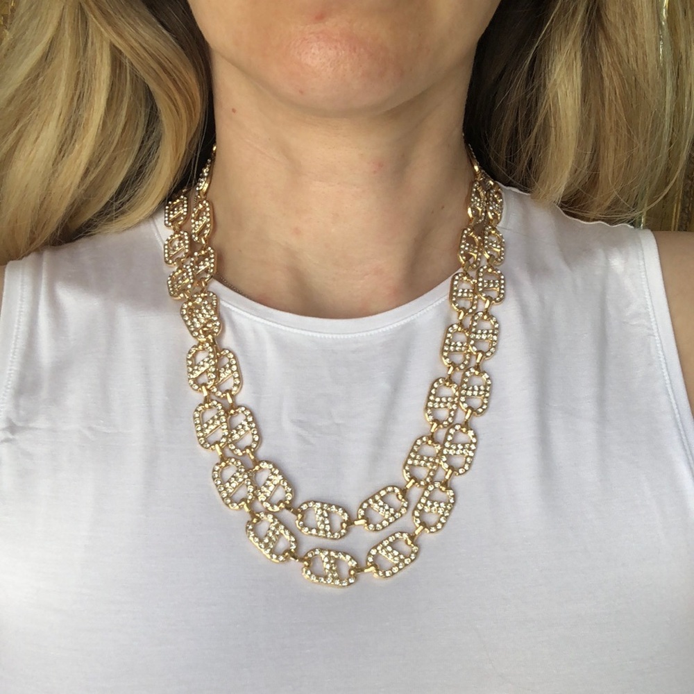Gold Link crystal-Accented Statement Necklace - Women Jewelry